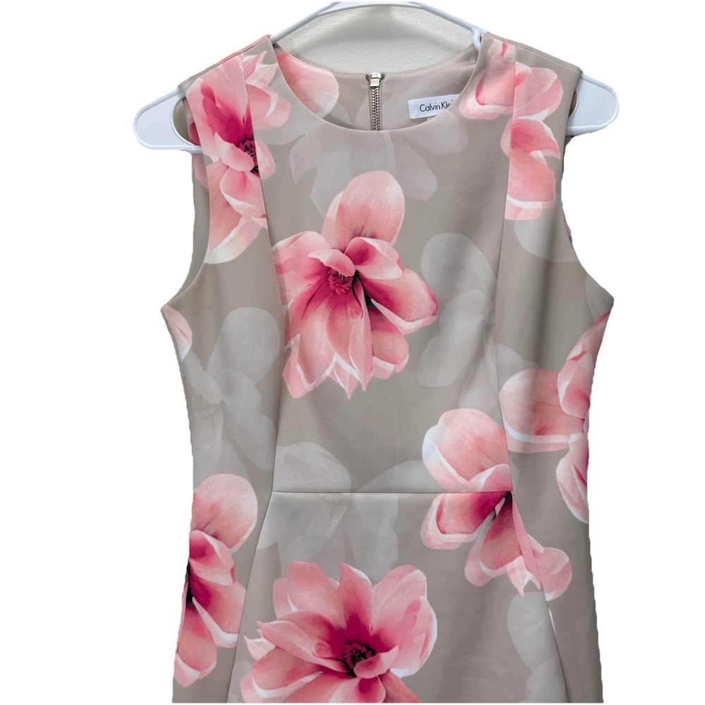 Calvin Klein Colorful Floral Scuba Knit Sleeveless Stretch Sheath Dress Size 4 - Picture 4 of 10